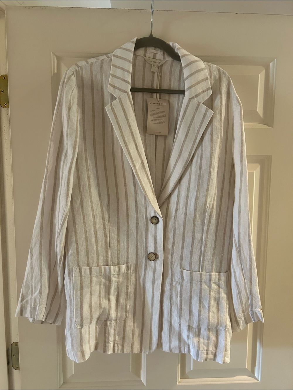 Garnet Hill Cream and Tan Striped Linen Blazer